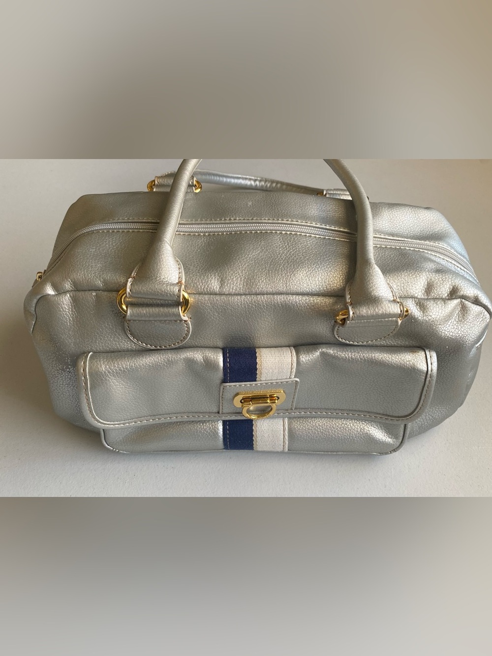 ✨ Authentic Tommy Hilfiger Metallic Silver Satchel Bowling Bag ✨